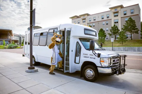 Clyde getting on a UCCS shuttle