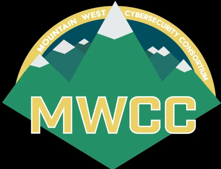 Mountain west cybersecurity consortium logo. Three mountain peaks with snow on top with 4 smaller mountains in the back.