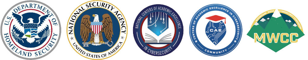 Department of homeland security, the national security administration and the cybersecurity consortium for academic excellence logos